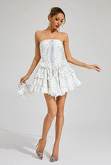 martha Ruffle printed strapless Mini Dress in blue