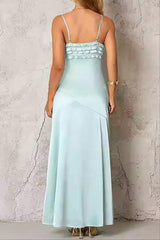 simona ruffle trim silk maxi dress in mint