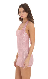 virginia Sequin Halter backless mini Dress in Pink