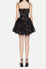 Jubin Mesh printed fishbone mini dress in black