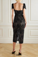 helen black Belted embellished cotton-blend lace midi dress