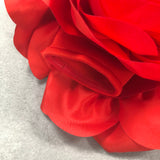 red strapless maxi dress with flower embellishments