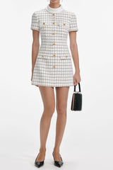 Decorative buttons Check Mini dress in white