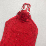 ursula 3d flower sequin halter maxi dress in red