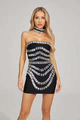 zenobia Crystal embellished strapless Mini Dress in black