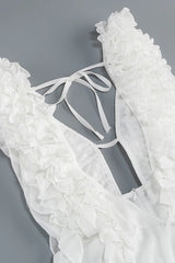 charlotte Pleat Ruffle Maxi Dress in white