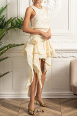 joy Draped Asymmetric Silk Dress with Layers - Ivoire