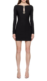 FLOWER CUT-OUT MINI DRESS IN BLACK