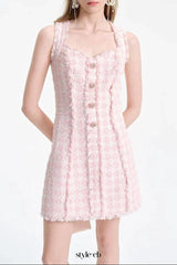 ophelia Pink square neck Tweed Trim mini Dress