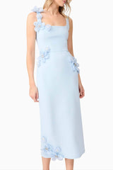 sabrina 3d flower Midi Dress in Blue