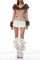 victoria Khaki Fur Trim Wool Jacket