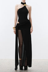 off-shoulder halter backless slim maxi dress in white