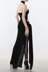 off-shoulder halter backless slim maxi dress in white