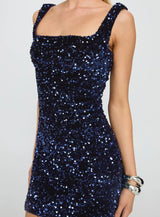 poppy Strapless Sequin Mini Dress in navy