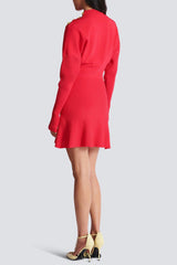 roberta long sleeve flared knit mini dress in red