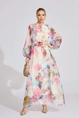vivien pink floral Printed lantern sleeve Maxi Dress