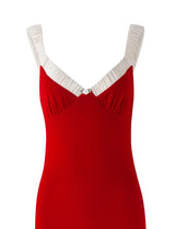 red Bustier maxi dress with a v-neckline