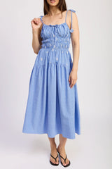 simona Embroidered stripes midi dress in blue