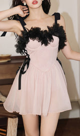 Doman Pink Mesh Embellished One-Piece Swimsuit