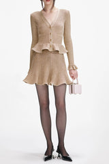 alisa Gold Lurex Peplum Knit Mini Dress