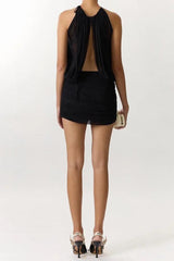 cheryl ruched halter bodycon mini dress in black