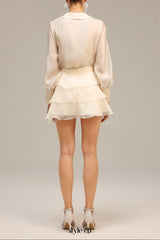 anna Wrap V-Neck Organza Shirt mini dress in apricot