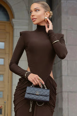 jacqueline Turtleneck Long Sleeve Cutout bodycon Gown in brown