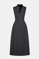 asymmetric collar blazer midi dress in grey