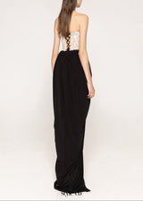 sharon Lace Beaded embellished Strapless Maxi Dress in black