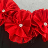 red flower embellished strapless Bandage maxi dress