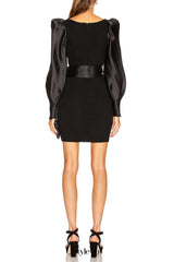 octavia black Square Neck satin mini Dress with Belt