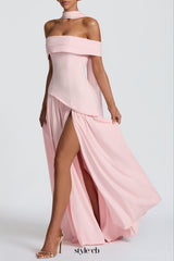dorothy off-shoulder high slit Maxi Dress - blush