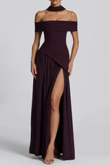 dorothy off-shoulder high slit Maxi Dress - Plum
