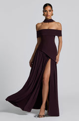 dorothy off-shoulder high slit Maxi Dress - Plum