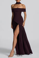 dorothy off-shoulder high slit Maxi Dress - Plum