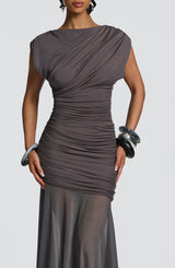 eileen ruched sleeveless Maxi Dress - Charcoal