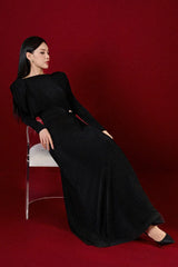 beryl pleated Knitted Fabric Maxi Dress in black
