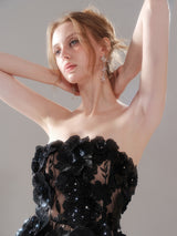 anna crystal floral embroidery midi dress in black