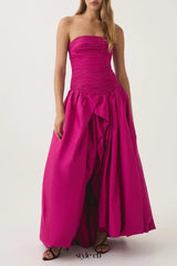 nancy Bubble Hem Maxi Dress in rose red