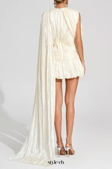 cornelia Apricot pleated Draped Mini Dress