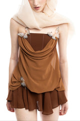 brown 3d Butterfly Fishbone Tunic Top Mini skirt Set