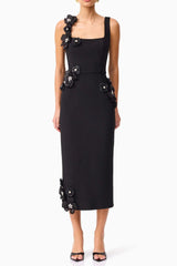 sabrina 3d flower Midi Dress in Black