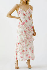 Floral Ruffle Tiered Maxi Dress - Pink & Ivory