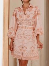 rita Printed Button Down Shirt mini Dress with Belt