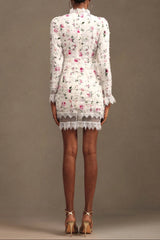 sebastiane Lace-trim long-sleeve floral midi dress in white