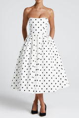 Edith Midi Dress - Black Polka Dot Print
