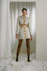 odelette Metal buttoned blazer skirt set in beige