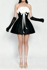 gladys Strapless 3d Floral Corset A-Line Dress in black