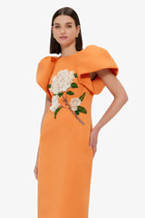 edwina Embellished Maxi Dress Hydrangea Print in Tangerine