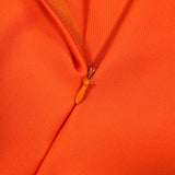 TOBEY ORANGE PEARL EMBELLISHED RUFFLE TRIM NECK MIDI DRESS